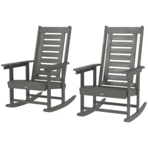 2 pieces outdoor rocking chairs hdpe patio rockers with 28 high back wide armrests for porch backyard dark gray