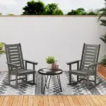 2 Pieces Outdoor Rocking Chairs, HDPE Patio Rockers with 28" High Back, Wide Armrests for Porch Backyard, Dark Gray - Image 10