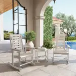 2 Pieces Outdoor Rocking Chairs, HDPE Patio Rockers with 28" High Back, Wide Armrests for Porch Backyard, White - Image 2