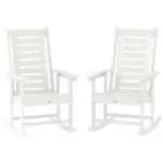 2 Pieces Outdoor Rocking Chairs, HDPE Patio Rockers with 28" High Back, Wide Armrests for Porch Backyard, White - Image 11