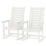2 Pieces Outdoor Rocking Chairs, HDPE Patio Rockers with 28" High Back, Wide Armrests for Porch Backyard, White