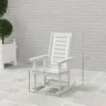 2 Pieces Outdoor Rocking Chairs, HDPE Patio Rockers with 28" High Back, Wide Armrests for Porch Backyard, White - Image 3