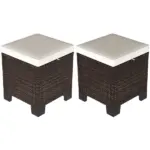 2 Pieces Wicker Outdoor Ottomans with Cushions, Rattan Ottoman Footrest and Side Table for Patio Yard Poolside, Beige - Image 11