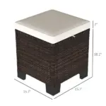 2 Pieces Wicker Outdoor Ottomans with Cushions, Rattan Ottoman Footrest and Side Table for Patio Yard Poolside, Beige - Image 3