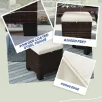 2 Pieces Wicker Outdoor Ottomans with Cushions, Rattan Ottoman Footrest and Side Table for Patio Yard Poolside, Beige - Image 5