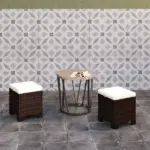 2 Pieces Wicker Outdoor Ottomans with Cushions, Rattan Ottoman Footrest and Side Table for Patio Yard Poolside, Beige - Image 8