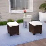 2 Pieces Wicker Outdoor Ottomans with Cushions, Rattan Ottoman Footrest and Side Table for Patio Yard Poolside, Beige - Image 10