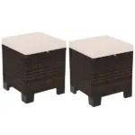 2 Pieces Wicker Outdoor Ottomans with Cushions, Rattan Ottoman Footrest and Side Table for Patio Yard Poolside, Cream - Image 11