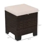 2 Pieces Wicker Outdoor Ottomans with Cushions, Rattan Ottoman Footrest and Side Table for Patio Yard Poolside, Cream - Image 3