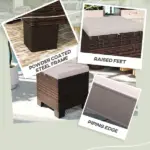 2 Pieces Wicker Outdoor Ottomans with Cushions, Rattan Ottoman Footrest and Side Table for Patio Yard Poolside, Cream - Image 6