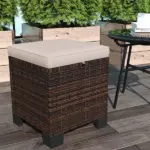 2 Pieces Wicker Outdoor Ottomans with Cushions, Rattan Ottoman Footrest and Side Table for Patio Yard Poolside, Cream - Image 8