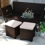2 Pieces Wicker Outdoor Ottomans with Cushions, Rattan Ottoman Footrest and Side Table for Patio Yard Poolside, Cream - Image 10