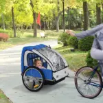 2-Seat Bike Trailer for Kids Child Bicycle Trailer with Strong Steel Frame 5-Point Seat Harnesses, Comfortable Seat, Blue - Image 2