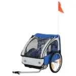 2-Seat Bike Trailer for Kids Child Bicycle Trailer with Strong Steel Frame 5-Point Seat Harnesses, Comfortable Seat, Blue