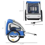 2-Seat Bike Trailer for Kids Child Bicycle Trailer with Strong Steel Frame 5-Point Seat Harnesses, Comfortable Seat, Blue - Image 3