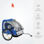 2-Seat Bike Trailer for Kids Child Bicycle Trailer with Strong Steel Frame 5-Point Seat Harnesses, Comfortable Seat, Blue - Image 4