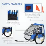 2-Seat Bike Trailer for Kids Child Bicycle Trailer with Strong Steel Frame 5-Point Seat Harnesses, Comfortable Seat, Blue - Image 5