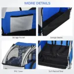 2-Seat Bike Trailer for Kids Child Bicycle Trailer with Strong Steel Frame 5-Point Seat Harnesses, Comfortable Seat, Blue - Image 6