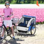 2-Seat Bike Trailer for Kids Child Bicycle Trailer with Strong Steel Frame 5-Point Seat Harnesses, Comfortable Seat, Blue - Image 10