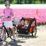 2-Seat Kids Child Bicycle Trailer Strong Steel Frame 5-Point Safety Harnesses and Comfortable Seating, Orange - Image 2
