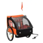 2-Seat Kids Child Bicycle Trailer Strong Steel Frame 5-Point Safety Harnesses and Comfortable Seating, Orange - Image 11