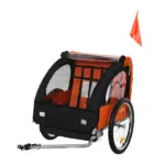 2-Seat Kids Child Bicycle Trailer Strong Steel Frame 5-Point Safety Harnesses and Comfortable Seating, Orange