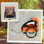 2-Seat Kids Child Bicycle Trailer Strong Steel Frame 5-Point Safety Harnesses and Comfortable Seating, Orange - Image 3