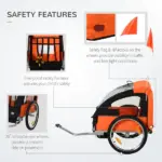 2-Seat Kids Child Bicycle Trailer Strong Steel Frame 5-Point Safety Harnesses and Comfortable Seating, Orange - Image 4
