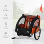 2-Seat Kids Child Bicycle Trailer Strong Steel Frame 5-Point Safety Harnesses and Comfortable Seating, Orange - Image 5