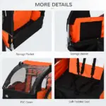 2-Seat Kids Child Bicycle Trailer Strong Steel Frame 5-Point Safety Harnesses and Comfortable Seating, Orange - Image 6