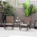 Outsunny 2-Seat Outdoor Glider Swing, Double Independent Rocker Chair, with Center Coffee Table, Breathable Sling Fabric, Coffee Brown - Image 2