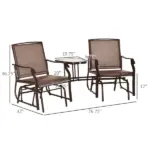 Outsunny 2-Seat Outdoor Glider Swing, Double Independent Rocker Chair, with Center Coffee Table, Breathable Sling Fabric, Coffee Brown - Image 3