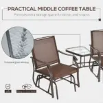 Outsunny 2-Seat Outdoor Glider Swing, Double Independent Rocker Chair, with Center Coffee Table, Breathable Sling Fabric, Coffee Brown - Image 4