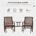 Outsunny 2-Seat Outdoor Glider Swing, Double Independent Rocker Chair, with Center Coffee Table, Breathable Sling Fabric, Coffee Brown - Image 6