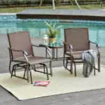 Outsunny 2-Seat Outdoor Glider Swing, Double Independent Rocker Chair, with Center Coffee Table, Breathable Sling Fabric, Coffee Brown - Image 7