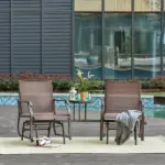 Outsunny 2-Seat Outdoor Glider Swing, Double Independent Rocker Chair, with Center Coffee Table, Breathable Sling Fabric, Coffee Brown - Image 10