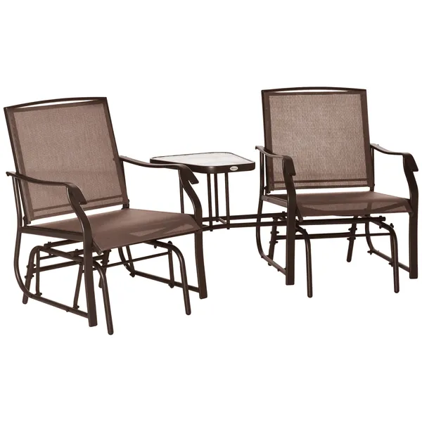 2-seat-outdoor-glider-swing-double-independent-rocker-chair-with-center-coffee-table-breathable-sling-fabric-coffee-brown.webp Outsunny 2-Seat Outdoor Glider Swing, Double Independent Rocker Chair, with Center Coffee Table, Breathable Sling Fabric, Coffee Brown - Image 1
