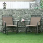 2 Seat Outdoor Glider Chair Set with Center Table, Brown - Image 2
