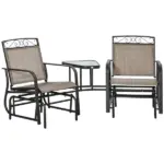 2 Seat Outdoor Glider Chair Set with Center Table, Brown