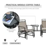 2 Seat Outdoor Glider Chair Set with Center Table, Brown - Image 4