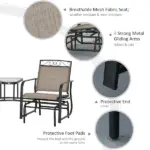 2 Seat Outdoor Glider Chair Set with Center Table, Brown - Image 5