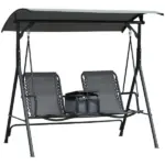 Outsunny 2-Seat Outdoor Porch Swing, with Pivot Storage Table, Adjustable Tilt Canopy, Anti-Slip Foot Pad, Breathable Mesh Seat, Grey - Image 14