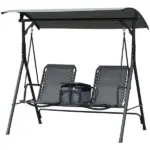 Outsunny 2-Seat Outdoor Porch Swing, with Pivot Storage Table, Adjustable Tilt Canopy, Anti-Slip Foot Pad, Breathable Mesh Seat, Grey