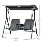 Outsunny 2-Seat Outdoor Porch Swing, with Pivot Storage Table, Adjustable Tilt Canopy, Anti-Slip Foot Pad, Breathable Mesh Seat, Grey - Image 3