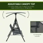 Outsunny 2-Seat Outdoor Porch Swing, with Pivot Storage Table, Adjustable Tilt Canopy, Anti-Slip Foot Pad, Breathable Mesh Seat, Grey - Image 4