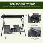 Outsunny 2-Seat Outdoor Porch Swing, with Pivot Storage Table, Adjustable Tilt Canopy, Anti-Slip Foot Pad, Breathable Mesh Seat, Grey - Image 5
