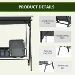 Outsunny 2-Seat Outdoor Porch Swing, with Pivot Storage Table, Adjustable Tilt Canopy, Anti-Slip Foot Pad, Breathable Mesh Seat, Grey - Image 6