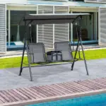 Outsunny 2-Seat Outdoor Porch Swing, with Pivot Storage Table, Adjustable Tilt Canopy, Anti-Slip Foot Pad, Breathable Mesh Seat, Grey - Image 8