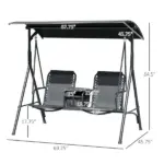2-Seat Outdoor Porch Swing, with Pivot Storage Table, Cup Holder, and Adjustable Overhead Canopy, Stand's Skid-Resistant Feet Pad, Breathable Mesh Seat, Steel Frame, for Patio, Black - Image 3