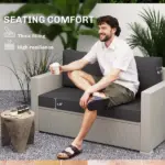 Outsunny 2 Seat Patio Furniture Cushions, Thick Outdoor Loveseat Cushion Set with Removable Cover, 46x26x5 in, Black - Image 4